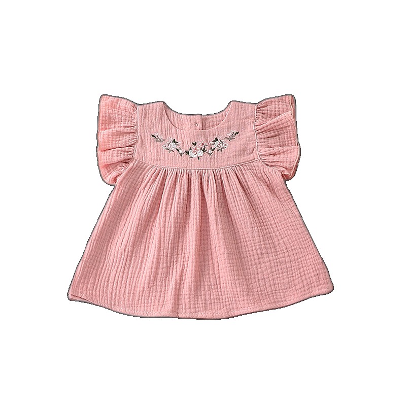 [EGIFTON-3618] Baby girl baby embroidered dress 2023 summer cotton girls small flying sleeves princess shorts two-piece set set