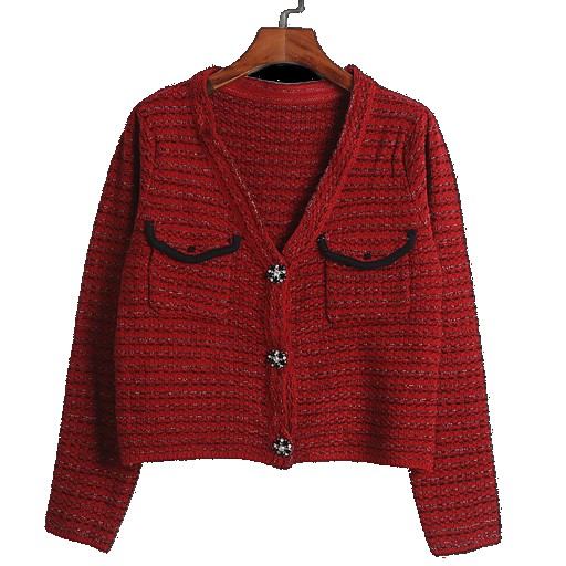 [EGIFTON-3868] Zhao Liying same autumn and winter women's red sweater knitted cardigan short top, small fragrant coat half skirt two-piece suit suit