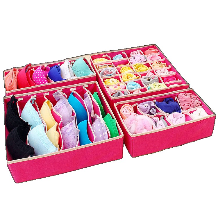 [EGIFTON-LIVE-2429] Beige gray underwear storage box four-piece socks fabric home bra finishing finishing