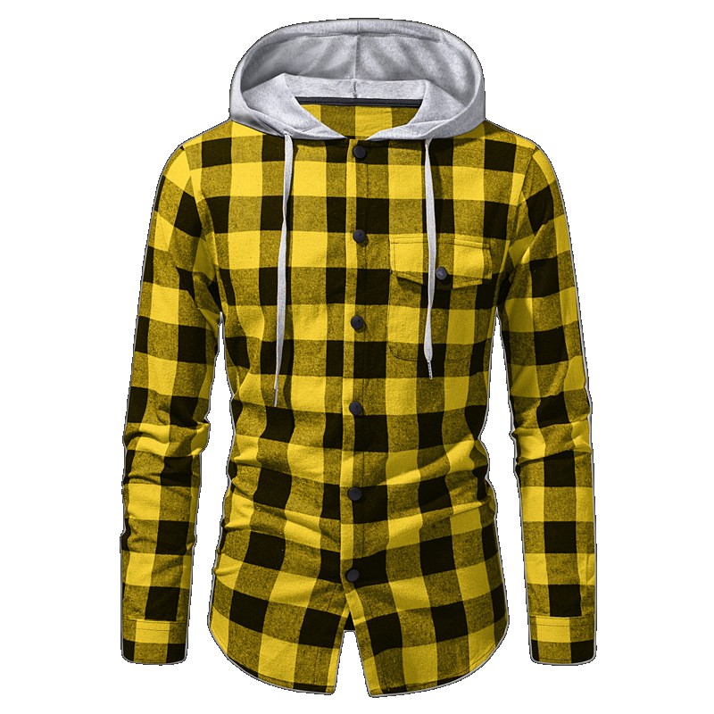 [EGIFTON-LIVE-3170] Shiying men's plaid jacket shirt coat autumn new hooded all-match fashion single-breasted outerwear outerwear