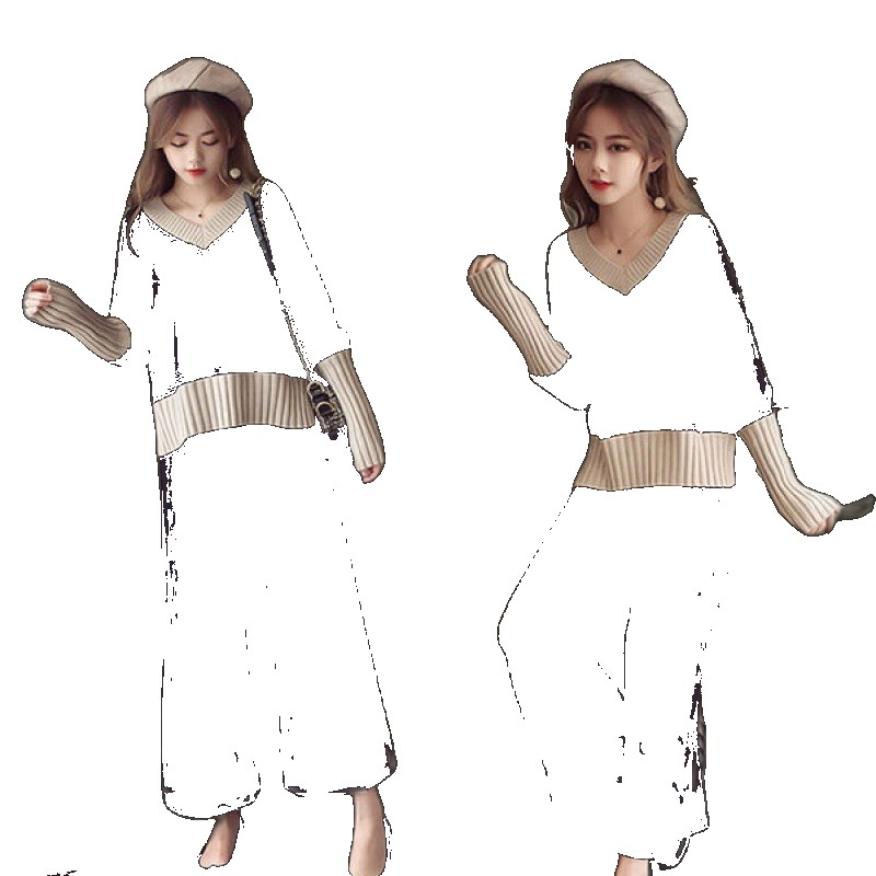 [EGIFTON-LIVE-3567] 2023 autumn and winter new style small fragrant large size foreign thin bottoming knitted sweater women's wide-leg pants two-piece suit suit