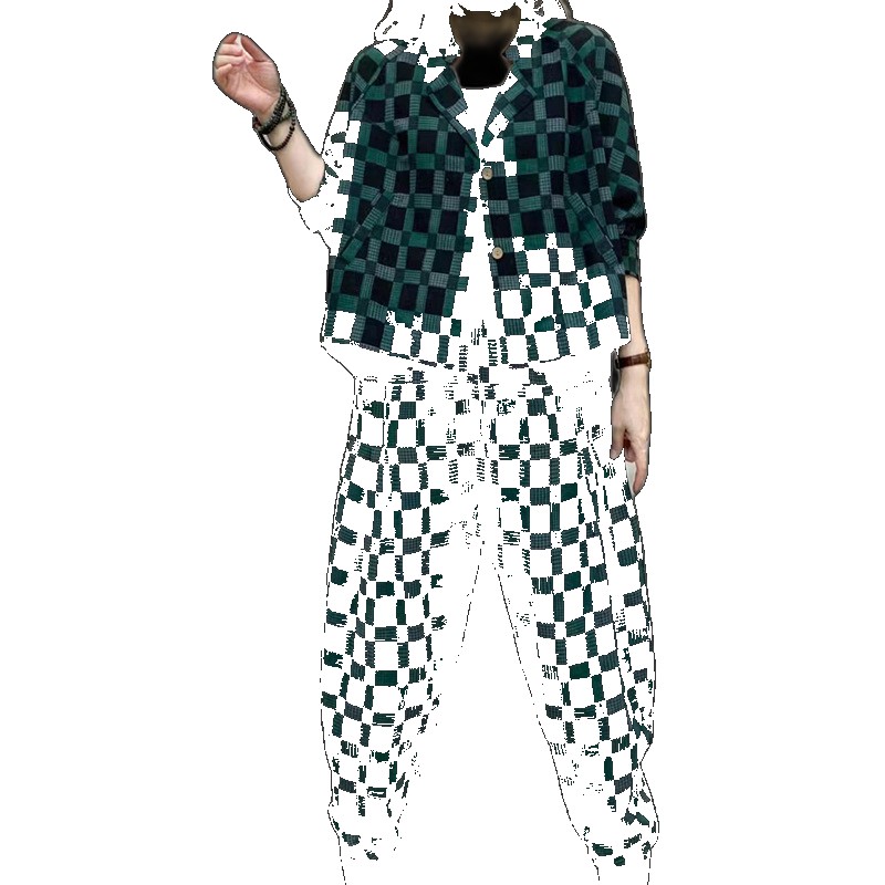 [EGIFTON-LIVE-3570] 2023 Autumn Cotton and Linen Printed Suit Collar Loose Jacket with Same Color Peanuts Women's Casual Suit