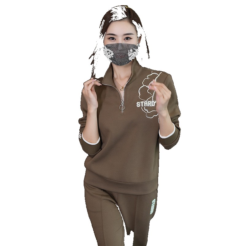 [EGIFTON-LIVE-3600] 2376 stand-up collar sweater jacket fashion age-reducing casual sports suit female autumn 2023 new straight-leg pants two-piece set set