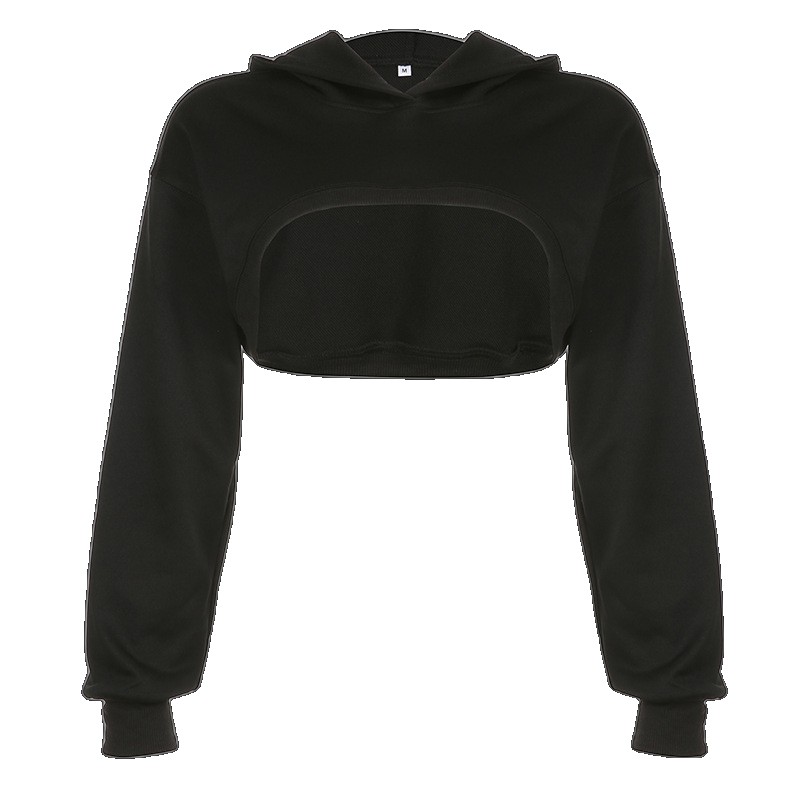 [EGIFTON-LIVE-3698] European and American street fashion basic irregular hooded popular sweatshirt blouse hot girl versatile sports casual top top