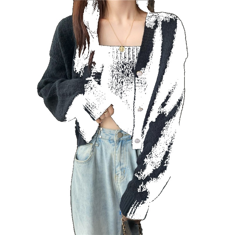 [EGIFTON-LIVE-3815] Spice Girl Gentle Sweater Women's Spring and Autumn 2021 New Tops Short Knitted Cardigan Jacket Layered with Suspenders Two-piece Set Set