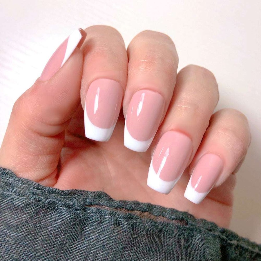 [EXT-NAIL-FRENCH-COFFIN-VENUZA-001] Venuza French Tip Coffin Press-On Nails