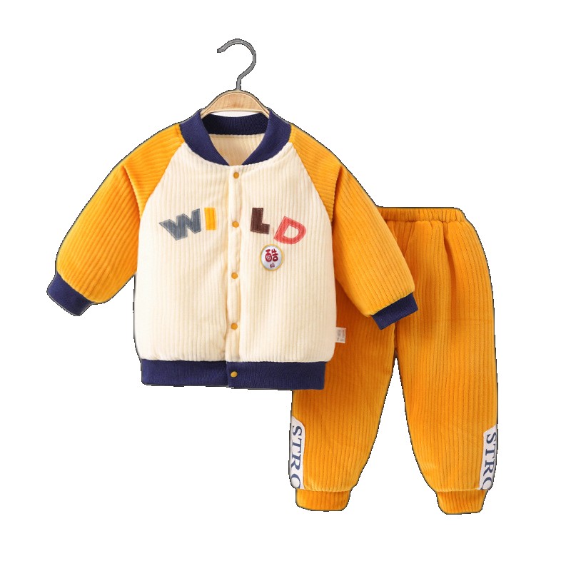 [EGIFTON-3196] Baby warm clothes set three-layer quilted children's cotton-padded jacket cotton trousers baby autumn and winter thickened boys girls girls