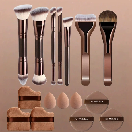 BS-MALL Makeup Brush Set 11Pcs Bamboo Synthetic Kabuki Brush Set Foundation Powder Blending Concealer Eye shadows Blush Cosmetics Brushes with Organizer Bag & Makeup Sponge (Bamboo 11)