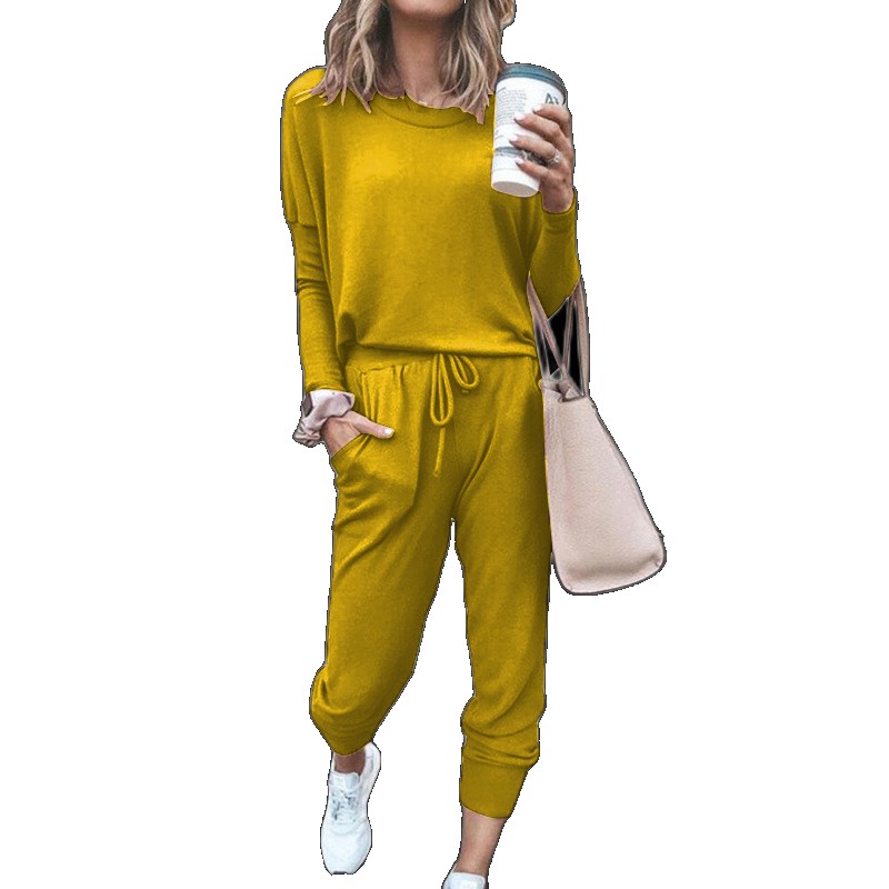 [EGIFTON-3541] 2020wish autumn and winter new cross-border European American women's clothing Amazon home loose solid color long-sleeved casual suit for women women