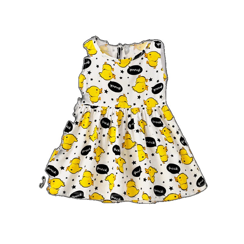 [EGIFTON-3564] 2022 Summer New Arrival Girls Dress Sweet Cartoon Cotton Printed Skirt Korean Version Sleeveless Princess Dress