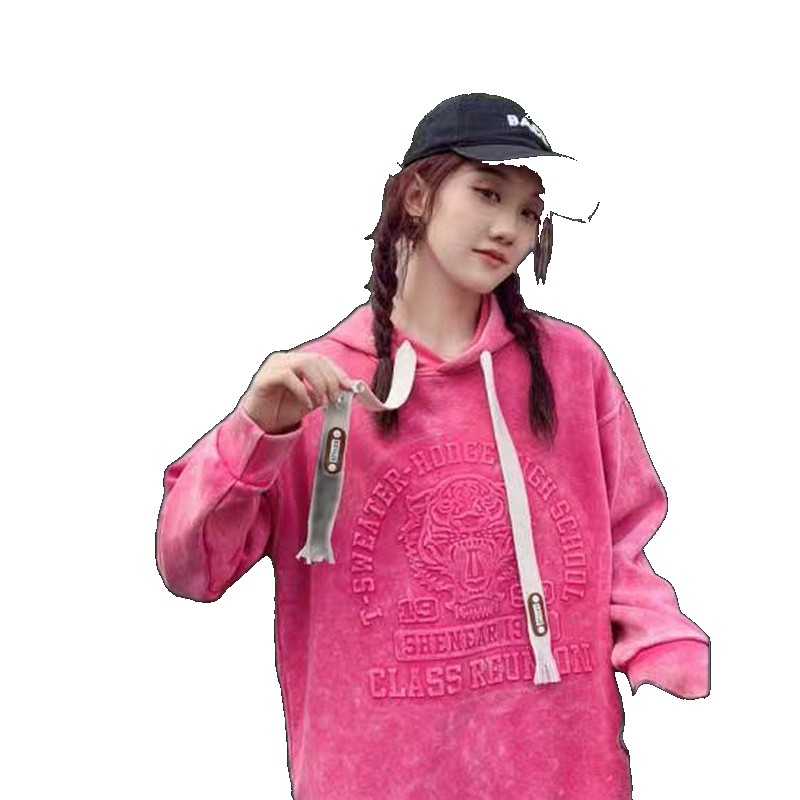 [EGIFTON-3583] 2023 spring and autumn style hooded sweater female age reduction three-dimensional embossed design feeling niche Korean version loose hoodie trendy ins ins